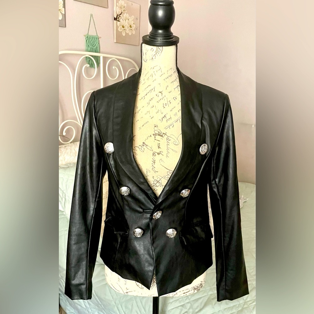 INC faux leather double breasted jacket